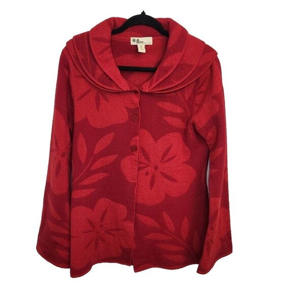 Neve‎ Designs Womans Floral 100% Wool Cardigan Sweater Red Sz Medium - Picture 1 of 12